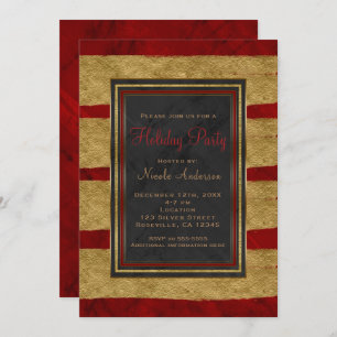 Holiday Party Modern Red Marble & Gold Christmas Invitation