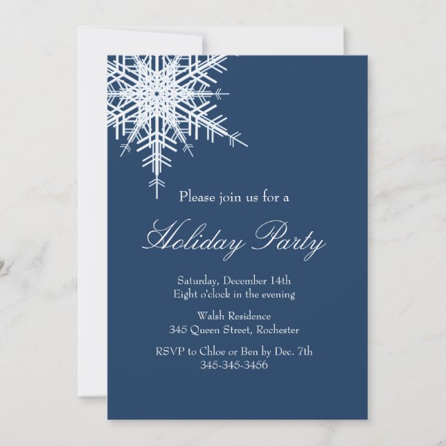 Holiday Party Offset Snowy Navy Invitation (Front)