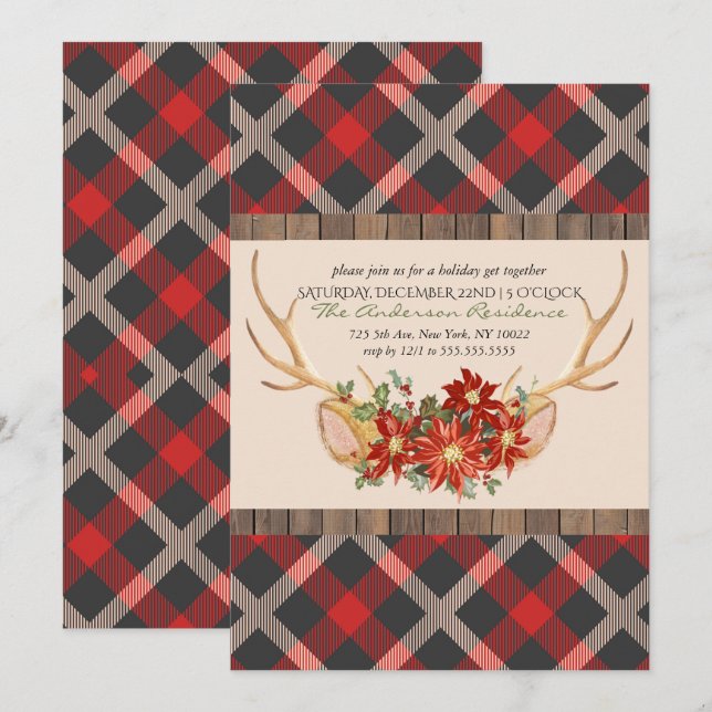 Holiday Party Oh Deer Woodland Antlers Invitation (Front/Back)