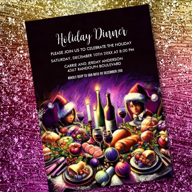 Holiday Party Pastel Drawing Purple Funny Invitation (Creator Uploaded)