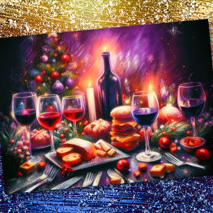 Holiday Party Pastel Drawing Purple Invitation