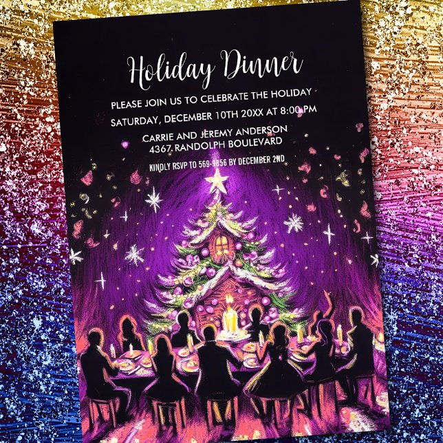 Holiday Party Pastel Drawing Purple Invitation (Creator Uploaded)