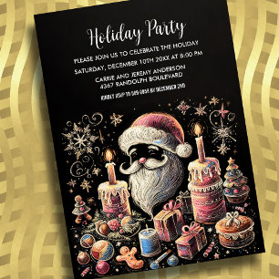 Holiday Party Pastel Drawing Santa Invitation