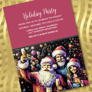 Holiday Party Pastel Drawing Santa Invitation