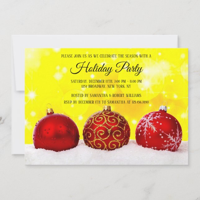 Holiday party red christmas balls Invitation (Front)