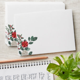 Holiday Party Red Green Floral Envelope