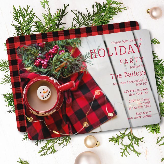 Holiday Party Red Plaid Hot Chocolate | Christmas Invitation (Creator Uploaded)
