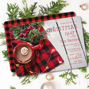 Holiday Party Red Plaid Hot Chocolate Christmas Invitation