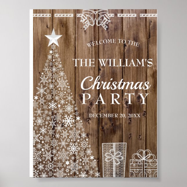Holiday Party Rustic Wood Christmas Tree Welcome Poster (Front)