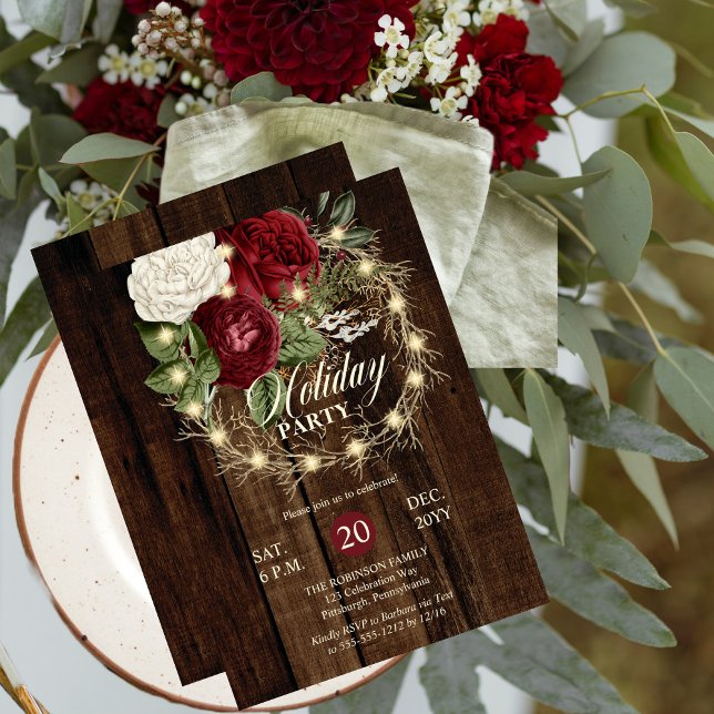 Holiday Party - Rustic Woodsy Lighted Wreath Invitation (Creator Uploaded)