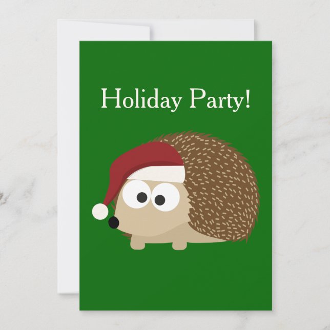 Holiday Party! Santa Hedgehog Invitation (Front)