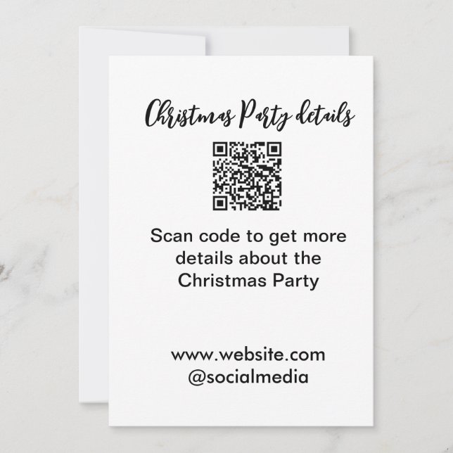 Holiday party Scan QR code details website social  Card (Front)