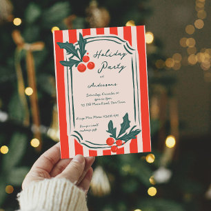 Holiday party vintage retro stripes christmas invitation
