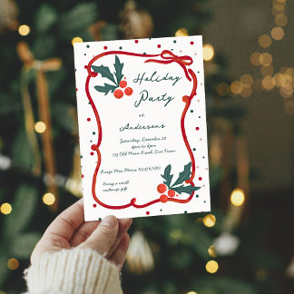 Holiday party vintage retro wavy border Christmas Invitation