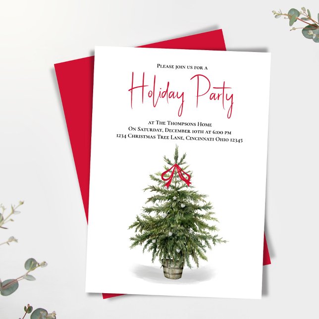 Holiday Party Watercolor Christmas Tree Party Invitation (Watercolor Christmas tree holiday party invitation.)