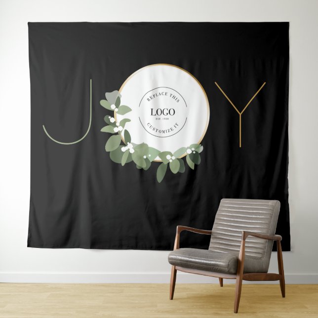 Holiday Party wreath Company Logo Christmas Joy Tapestry (In Situ (Horizontal))