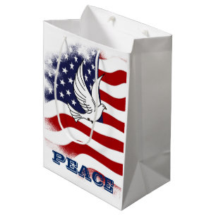 Holiday - Patriotic Stars / Stripes Peace Dove Medium Gift Bag