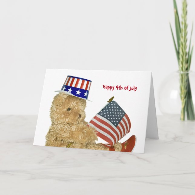 Holiday Patriotic Teddy Bear Card (Front)