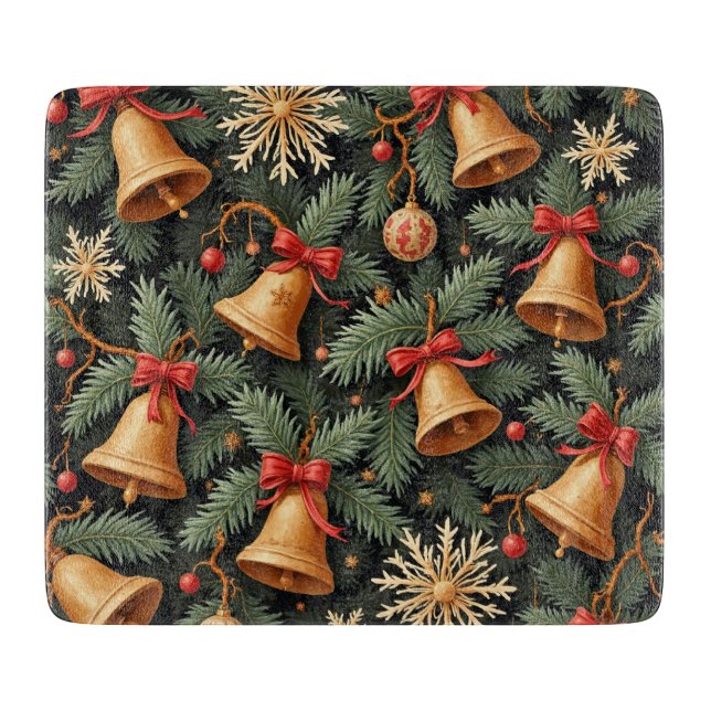 Holiday pattern, Christmas Bells with Snowflakes, Cutting Board (Front)