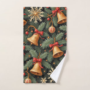 Holiday pattern, Christmas Bells with Snowflakes, Hand Towel