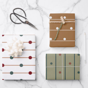 Holiday Pattern Geometric Line and Polka Dot Wrapping Paper Sheet