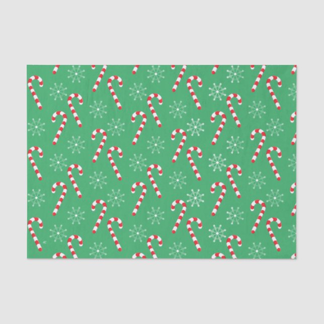 Holiday pattern green tissue paper with candy cane (Front)