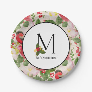 Holiday Pattern Monogram Initial M Personalised Paper Plate