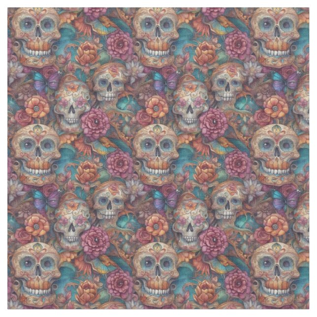 Holiday Pattern - Sugar Skulls and Butterflies Fabric (Close Up)