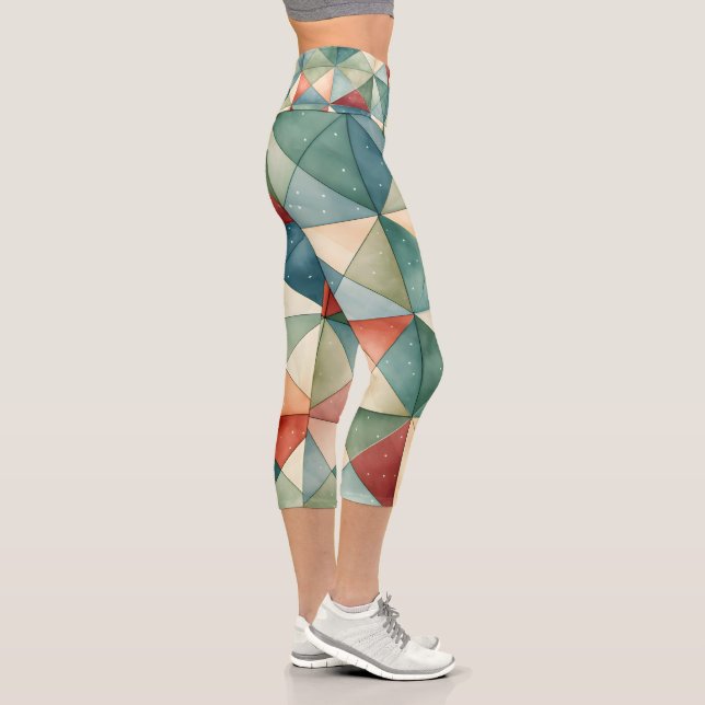 Holiday Patterned Geometric High-Waisted Yoga Capri Leggings (Right)