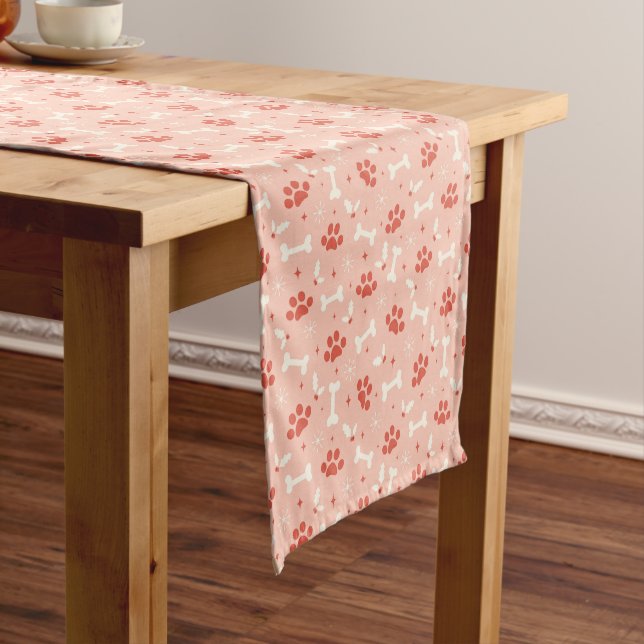 Holiday Paws & Bones Christmas Pattern Short Table Runner (In Situ)