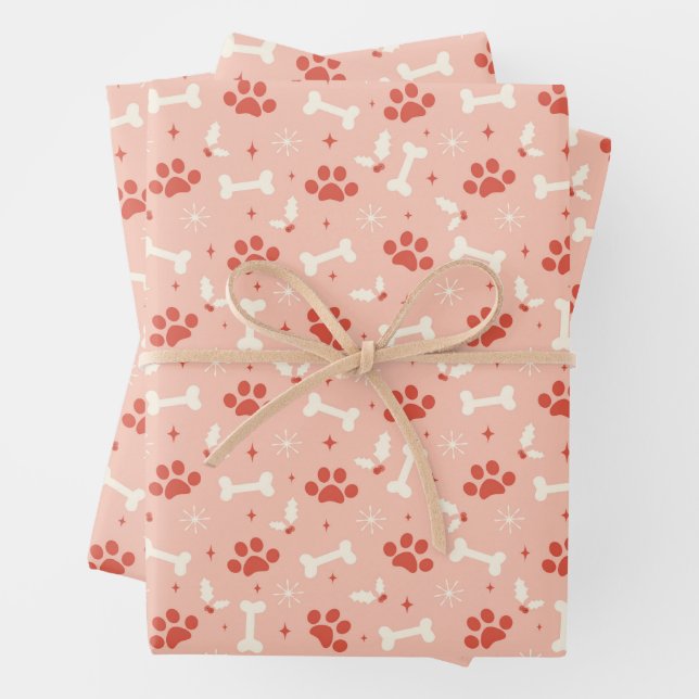 Holiday Paws & Bones Christmas Pattern Wrapping Paper Sheet (In situ)