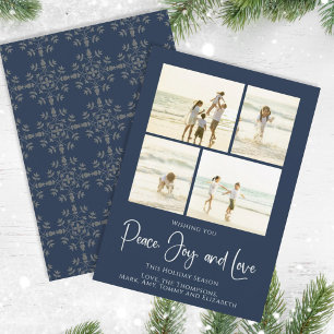 Holiday Peace Joy Love Elegant Snowflakes 4 Photo Card