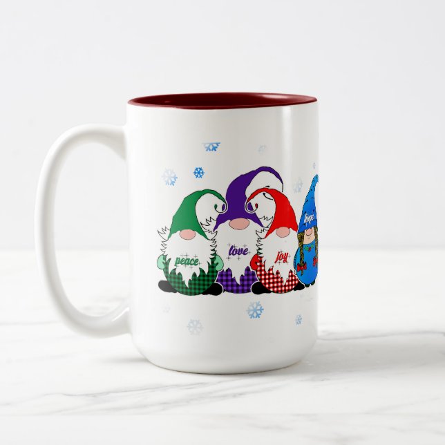 Holiday Peace Love Joy Hope Gnome Coffee Mug (Left)