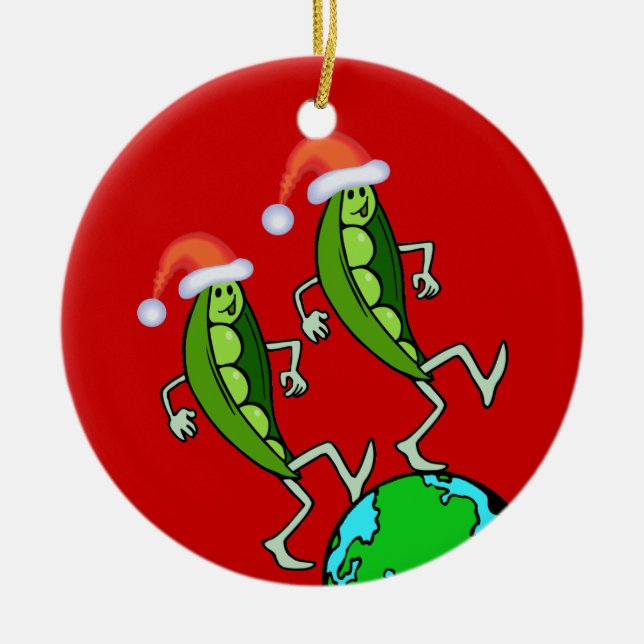 Holiday Peas on Earth Ceramic Tree Decoration (Front)