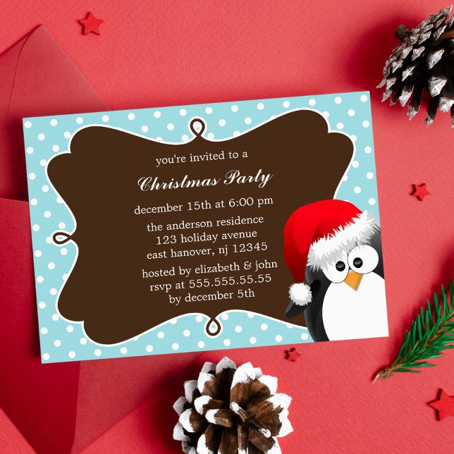 Holiday Penguin Christmas Party Invitations (Creator Uploaded)