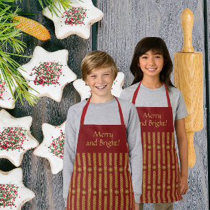 Holiday Personalised Custom Red Gold Stripe Apron