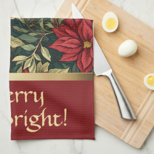 Holiday Personalised Custom Red Gold Stripe Tea Towel