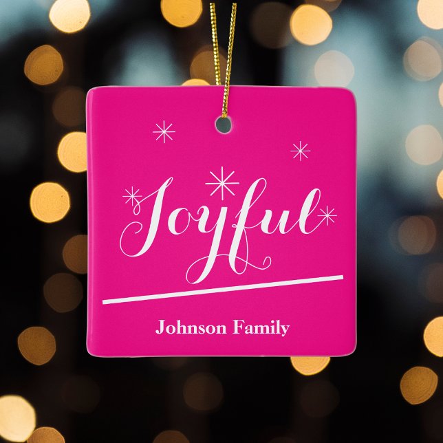 Holiday Personalised Name Script Chic Hot Pink  Ceramic Ornament (Help create a Joyful holiday mood with a  personalized hot pink ceramic Christmas ornament.)