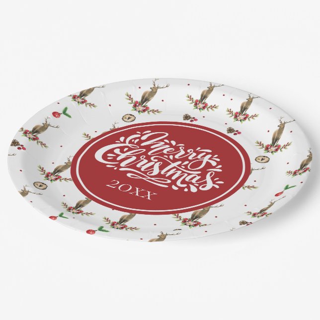Holiday Personalised Winter Deer Pattern Paper Plate (Angled)