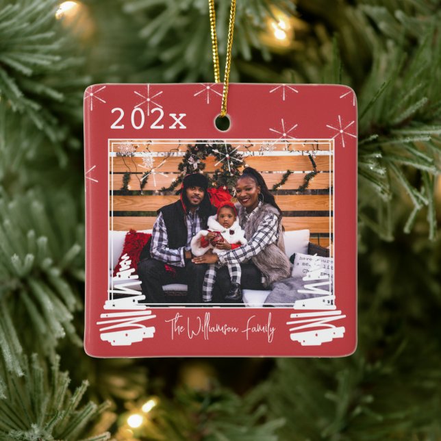 Holiday Pet two sided Christmas Tree Family Photo Ceramic Ornament (Tree)
