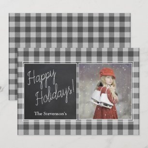 Holiday Photo Buffalo Check Personalised Holiday Card
