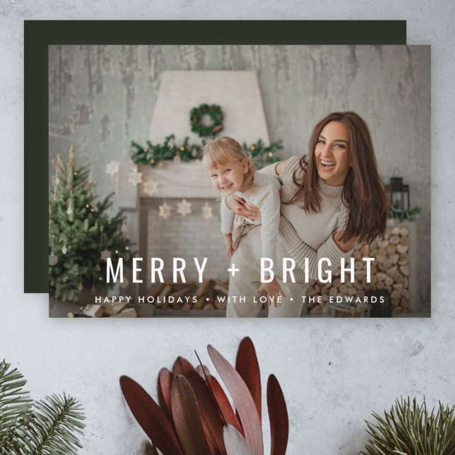 Holiday Photo Card | Modern Christmas Green (Share modern holiday cheer with a bold Merry + Bright photo card by Guava)