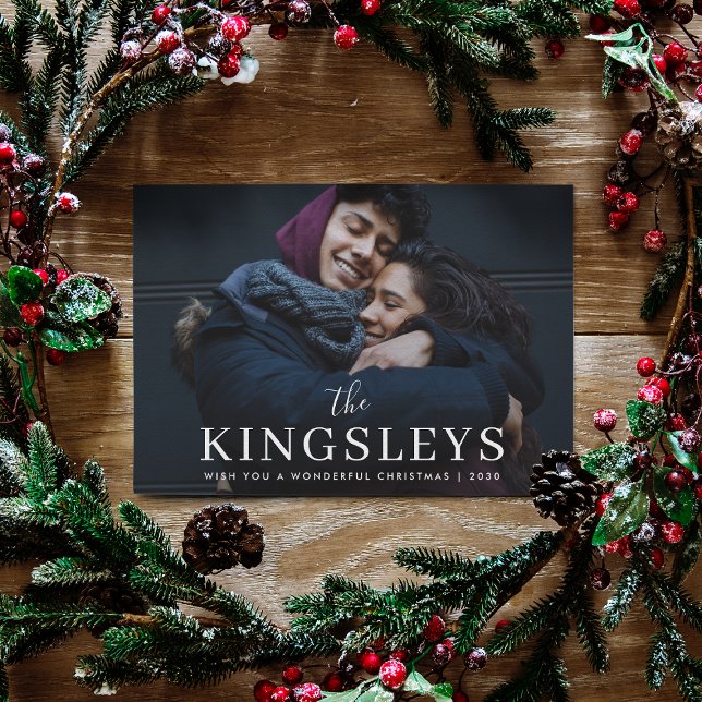 Holiday Photo Card | Modern Stylish Script Design (A stylish personalized Christmas card with your name and photo)