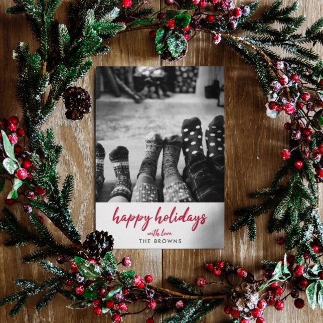 Holiday Photo Card | Simple Modern Happy Holidays (A stylish flat photo holiday card with clean typography and festive charm)