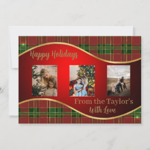 Holiday Photo Card with Red Green & Gold Border