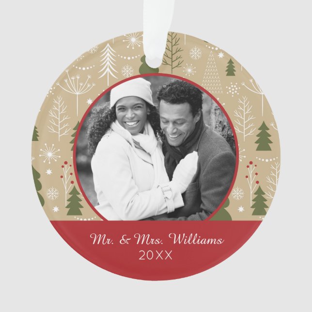 Holiday Photo | Christmas Forest Pattern Ornament (Front)