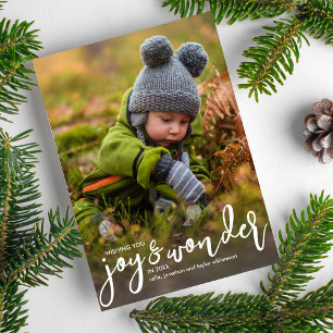 Holiday Photo Christmas Joy & Wonder Hand-Lettered Card