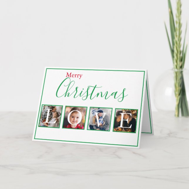 Holiday photo Collage 4 Script Christmas Card (Front)