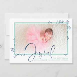 HOLIDAY PHOTO elegant baby botanical mint joyful Card