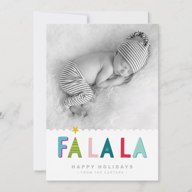 HOLIDAY PHOTO fa la la bold bright colourful quote Announcement (Front)